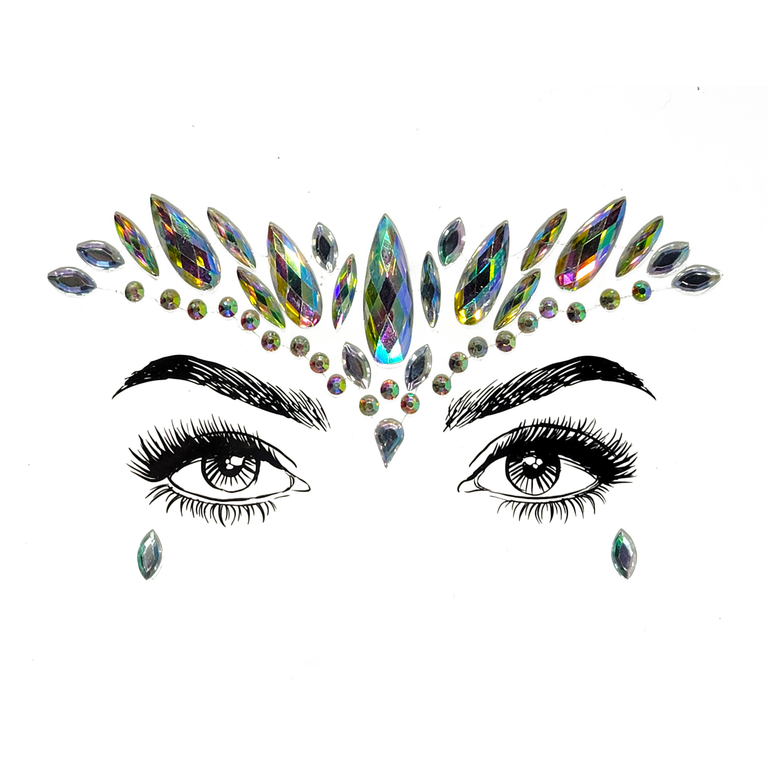 Ganga Face Gem Stickers – multicolor reflective resin rhinestone and acrylic diamond design