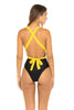 Jamaican Flag Multiwear One-Piece Swimsuit featuring bold black, yellow, and green colors. Designed with versatile styling options for cross-neck or straight shoulder wear. Made from Nylon and Spandex for comfort and flexibility. True to size fit, ideal for carnival, festival, or beach events. Machine washable for easy care. #carnivalmw #carnival #mondaywear #onepiece #jamaica #swimsuit