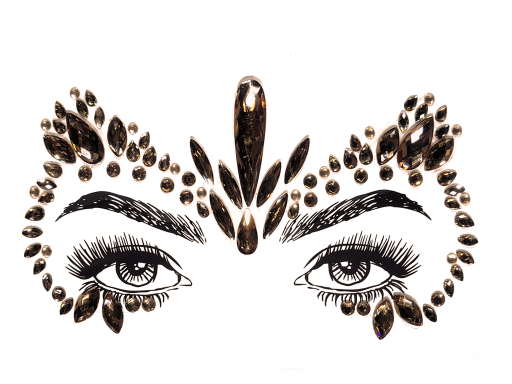 Majestic multicolor Leo Face Gem Stickers featuring reflective resin rhinestone and acrylic diamond design. Adjustable fit for ages 12 and up, perfect for adding a bold touch to festival and carnival attire. Eco-friendly and non-toxic materials ensure safe and creative expression. #carnivalmw #festivalfashion