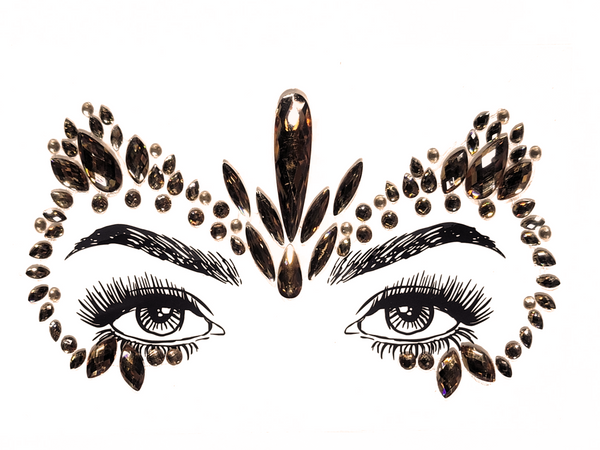 Majestic multicolor Leo Face Gem Stickers featuring reflective resin rhinestone and acrylic diamond design. Adjustable fit for ages 12 and up, perfect for adding a bold touch to festival and carnival attire. Eco-friendly and non-toxic materials ensure safe and creative expression. #carnivalmw #festivalfashion