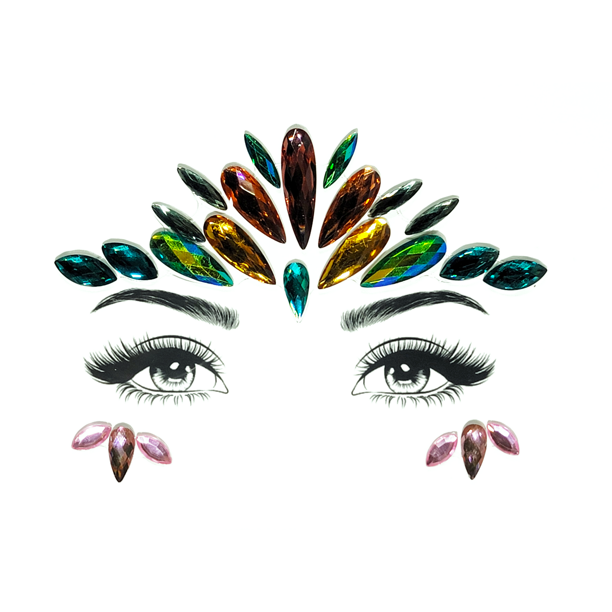 Libra Face Gem Stickers-Libra Face Gem Stickers – multicolor reflective resin rhinestone and acrylic diamond design