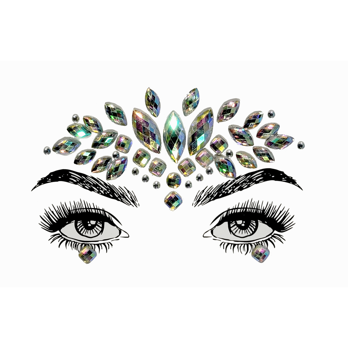 Mahadevi Face Gem Stickers-Mahadevi Face Gem Stickers – multicolor reflective resin rhinestone and acrylic diamond design
