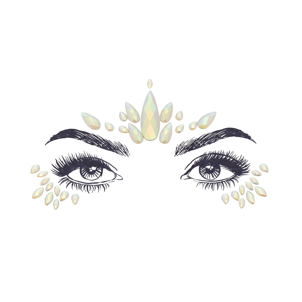 Enchanting multicolor Radha Face Gem Stickers featuring reflective resin rhinestone and acrylic diamond design. Adjustable fit for ages 12 and up, perfect for adding a divine touch to festival and carnival attire. Eco-friendly and non-toxic materials ensure safe and creative expression. #carnivalmw #festivalfashion