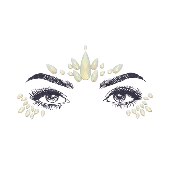 Enchanting multicolor Radha Face Gem Stickers featuring reflective resin rhinestone and acrylic diamond design. Adjustable fit for ages 12 and up, perfect for adding a divine touch to festival and carnival attire. Eco-friendly and non-toxic materials ensure safe and creative expression. #carnivalmw #festivalfashion