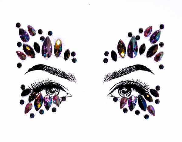 Striking Scorpio Face Gem Stickers featuring reflective resin rhinestone and acrylic diamond design. Adjustable fit for ages 12 and up, perfect for adding a mysterious touch to festival and carnival attire. Eco-friendly and non-toxic materials ensure safe and bold expression. #carnivalmw #festivalfashion