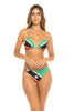 St. Kitts & Nevis Flag Two-Piece Bikini Swimsuit featuring vibrant black, green, red, and yellow colors. Made from Nylon and Spandex for comfort and flexibility. True to size fit with removable pads, ideal for ages 16 and up. Perfect for beach, resort, or poolside events. Machine washable for easy care. #carnivalmw #carnival #mondaywear #swimsuit #stkittsnevis