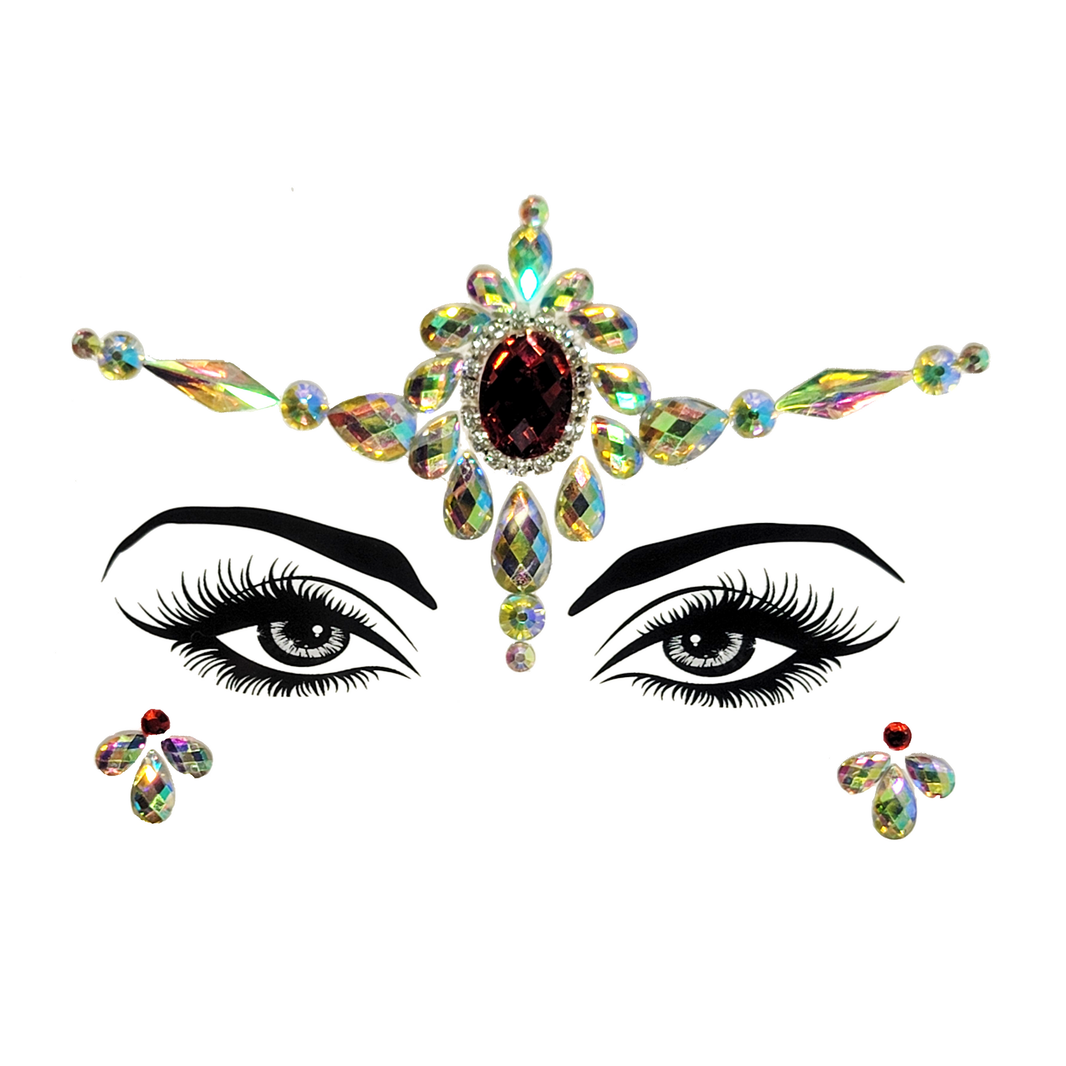 Striking red and gold Taurus Face Gem Stickers featuring reflective resin rhinestone and acrylic diamond design