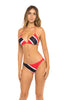 Trinidad & Tobago Flag Two-Piece Bikini Swimsuit featuring bold red, black, and white colors. Made from Nylon and Spandex for comfort and flexibility. True to size fit with removable pads, ideal for ages 16 and up. Perfect for carnival, festival, or beach events. Machine washable for easy care. #carnivalmw #carnival #mondaywear #swimsuit #trinidad