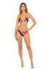 Trinidad & Tobago Flag Two-Piece Bikini Swimsuit featuring bold red, black, and white colors. Made from Nylon and Spandex for comfort and flexibility. True to size fit with removable pads, ideal for ages 16 and up. Perfect for carnival, festival, or beach events. Machine washable for easy care. #carnivalmw #carnival #mondaywear #swimsuit #trinidad