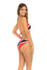Trinidad & Tobago Flag Two-Piece Bikini Swimsuit featuring bold red, black, and white colors. Made from Nylon and Spandex for comfort and flexibility. True to size fit with removable pads, ideal for ages 16 and up. Perfect for carnival, festival, or beach events. Machine washable for easy care. #carnivalmw #carnival #mondaywear #swimsuit #trinidad