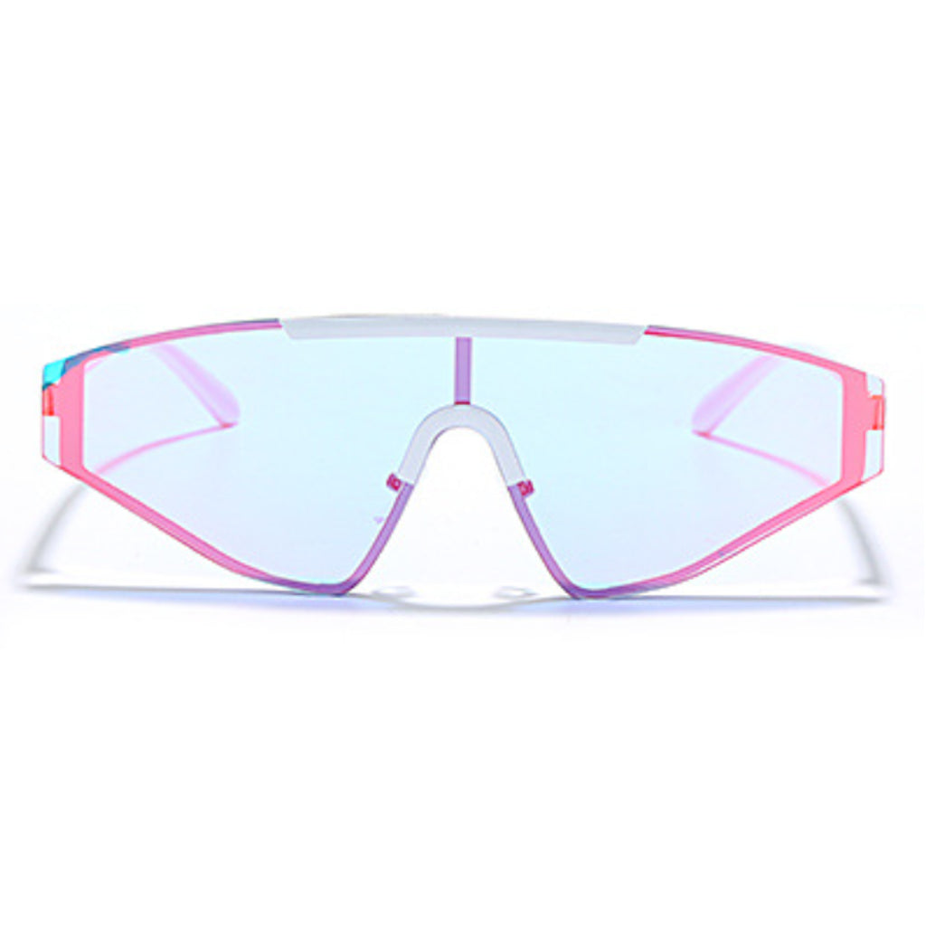 Vibes Sunglasses-A pair of Vibes Sunglasses featuring a full lens design extending to the arms, showcasing a unique chunky style inspired by the 90s