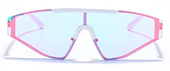 A pair of Vibes Sunglasses featuring a full lens design extending to the arms, showcasing a unique chunky style inspired by the 90s. The sunglasses have a plastic-based frame with metal accents, and UV400 protected lenses, available in various vibrant colors. #carnivalmw #carnivalcostume #mondaywear #carnival