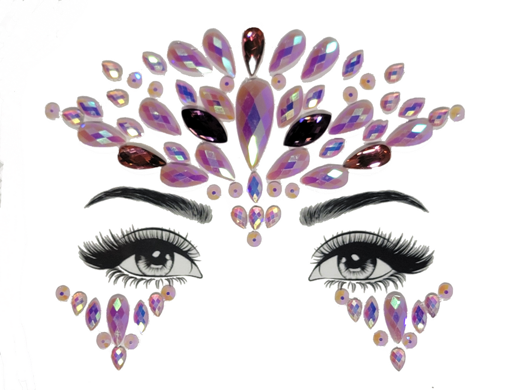 Elegant purple Virgo Face Gem Stickers featuring reflective resin rhinestone and acrylic diamond design. Adjustable fit for ages 12 and up, perfect for adding a harmonious touch to festival and carnival attire. Eco-friendly and non-toxic materials ensure safe and creative expression. #carnivalmw #festivalfashion